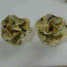 Vintage Cream & Black Spattered Enamel Flower/Rose Clip-on Earrings