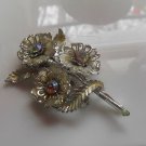 Vintage Silver-tone Aurora Borealis Rhinestone Flower Brooch