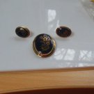 Lenox 14K GF Blue With Gold Floral Prints Brooch/Pendant and Matching Earrings