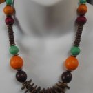 Multi-Color Graduated Round/Flat Wood Bead Necklace