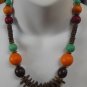 Multi-Color Graduated Round/Flat Wood Bead Necklace