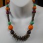 Multi-Color Graduated Round/Flat Wood Bead Necklace