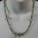 Vintage Floral Art Glass Green Bead Hematite Necklace