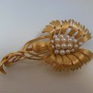 Vintage Signed Lisner Faux Pearl Flower Brooch