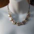 Vintage Gold Tone Hand Painted Ceramic Floral Multi-Disk Link Necklace