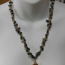 Vintage Black Stone Nugget Twisted Wire Cat Pendant Necklace