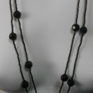Vintage Very Long Black Glass Seed Bead Necklace
