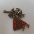 Vintage Enamel Floral Angel Pendant Two-Sided