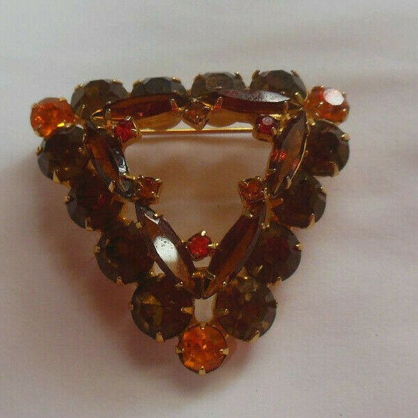 Triangular Shape Brooch with multi color faceted prong-set stones