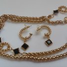 Princess House Chain Link and Black Stone Necklace w/Matching Earrings