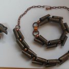 Unique Vintage Curled Copper/Brass Necklace, Bracelet & Clip-On Earring Set