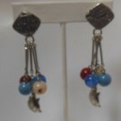 Vintage Signed LCI Silver-tone Dangle Glass Bead Turtle Clip-On Earrings