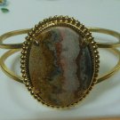 Gold- tone Marbled Faceted Polished Hinged Cuff Bracelet