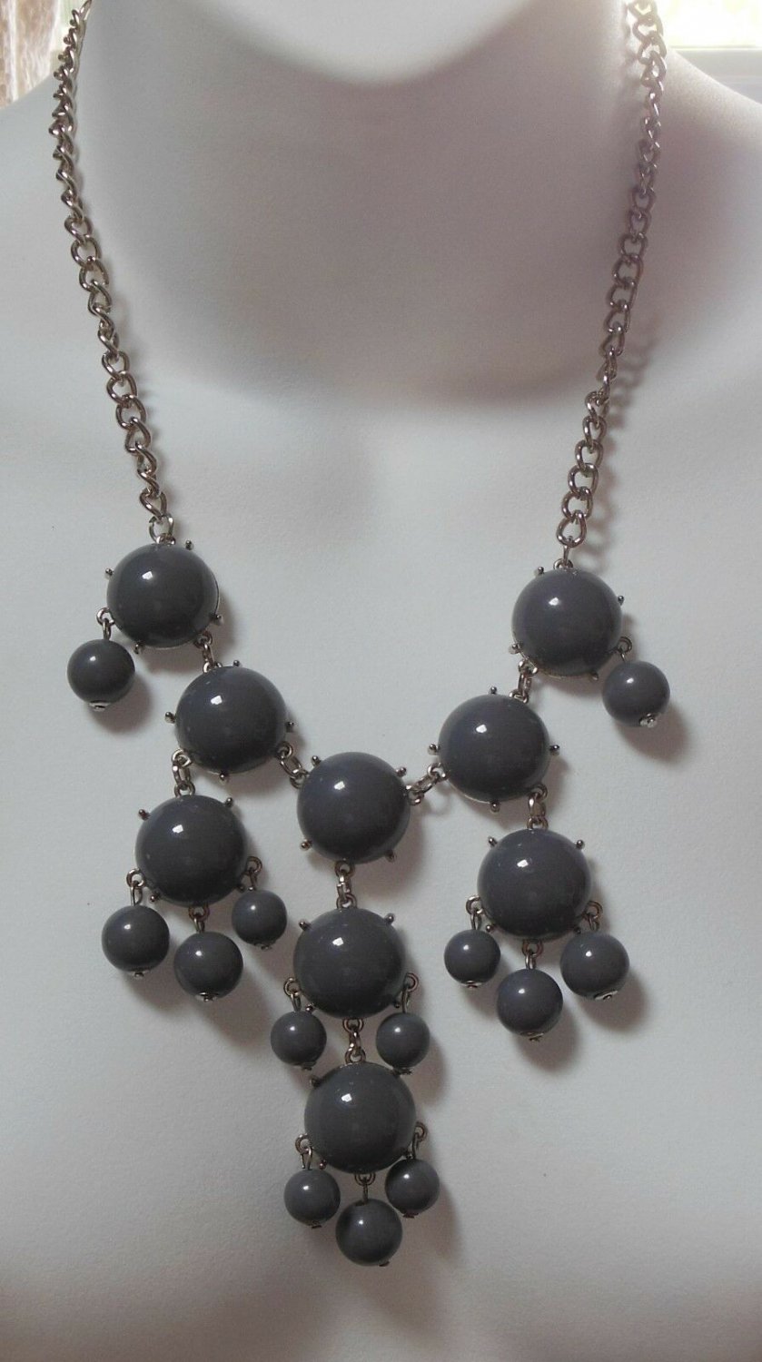 Gray & Silver tone Bead Chain Link Bib Necklace