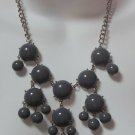 Gray & Silver tone Bead Chain Link Bib Necklace