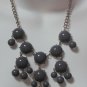 Gray & Silver tone Bead Chain Link Bib Necklace