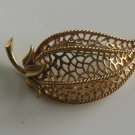 Vintage Large 18KT Gold Plated Acid Tested Filigree Leaf Brooch 2.75"