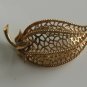Vintage Large 18KT Gold Plated Acid Tested Filigree Leaf Brooch 2.75"