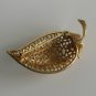 Vintage Large 18KT Gold Plated Acid Tested Filigree Leaf Brooch 2.75"