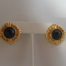 Vintage Signed SAL Gold Tone Black Faceted Crystal Stone Earrings