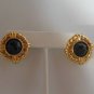 Vintage Signed SAL Gold Tone Black Faceted Crystal Stone Earrings