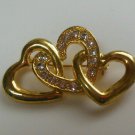 Vintage Gold-tone Rhinestone Triple Heart Brooch