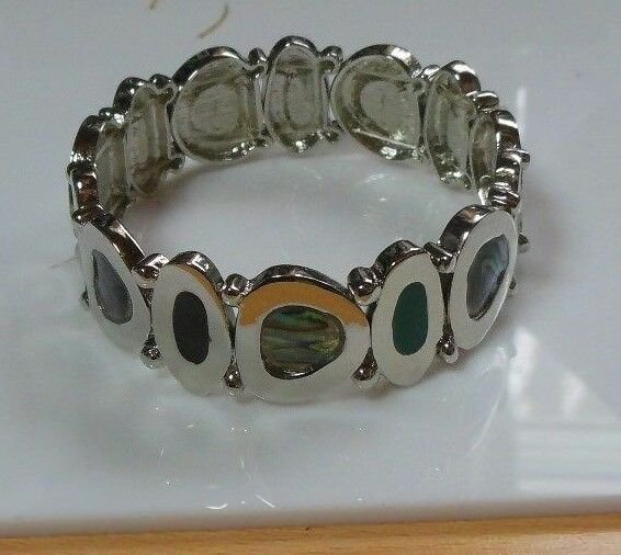 Silver-tone Shell Enamel Stretch Bracelet