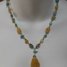 Silver-tone Teal/blue Colored Glass & Bead Necklace with Small Bead Spacers