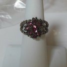 Vintage Silver-tone Pink Stone Adjustable Ring