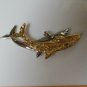 Signed LC Silver-tone & Gold-tone Double Dolphin Brooch