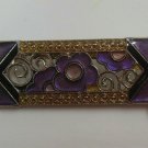 Vintage Purple & Black Floral Enamel Rectangular Brooch