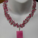 Vintage Pink Stone Twisted Wire Pendant Necklace