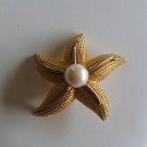 Gold Tone Starfish Brooch Faux Pear in Center