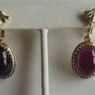 Vintage Gold Tone Purple Cabochon Dangle Clip Earrings