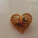 Vintage Gold-tone Enamel Filigree Heart Brooch "I Love You"