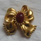 Vintage Signed Carved Carnelian Scarab Bow Brooch