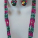 Vintage Fun Multi-Strand Multi-Color Necklace W/Matching Earrings