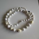 Vintage White/Beige with Black Swirl Marbled Plastic Graduated Bead Necklace