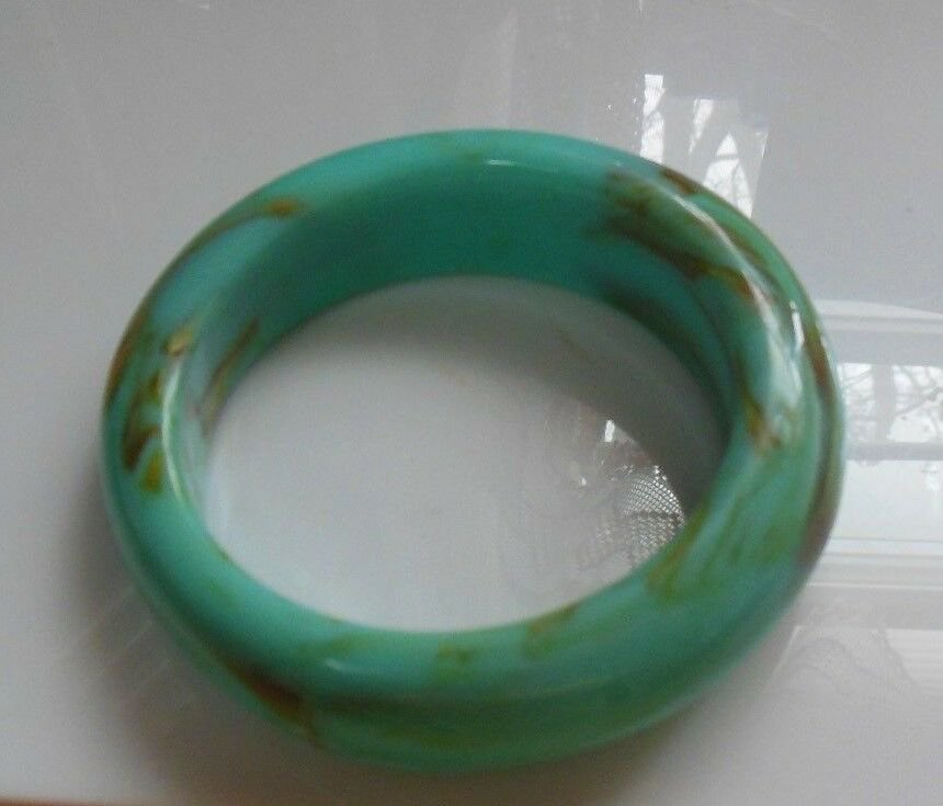 Marbled Thick Plastic Teal/Brown Colored Bangle Bracelet
