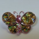 Thin Abalone Shell  Butterfly Brooch With Pink Rhinestones Lightweight