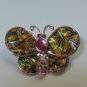 Thin Abalone Shell Butterfly Brooch With Pink Rhinestones Lightweight