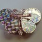 Thin Abalone Shell Butterfly Brooch With Pink Rhinestones Lightweight