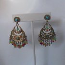 Signed Grazino Colorful Beaded Chandelier Dangle Earrings