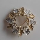Vintage Signed Sarah Coventry Round  Silver Tone & gold tone Leaves Brooch/Pin