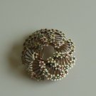 Lovely Vintage White Floral Swirl Pastel Rhinestones Filigree Gold Plate Brooch