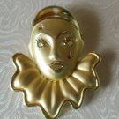 Vintage Mardi Gras Gold-tone Jester Clown Mask Brooch