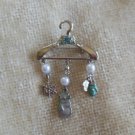 Winter Charm Rhinestone Faux Pearl Hanger Brooch/Pin W/ Dangling Charms