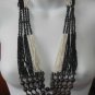 Vintage Large Black & White Multi-Strand Beaded Necklace Unique Clasp