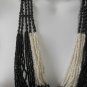 Vintage Large Black & White Multi-Strand Beaded Necklace Unique Clasp