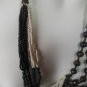 Vintage Large Black & White Multi-Strand Beaded Necklace Unique Clasp